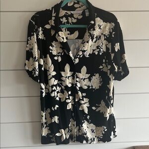 Isaac Mizrahi Black and Cream Floral Button Down Shirt